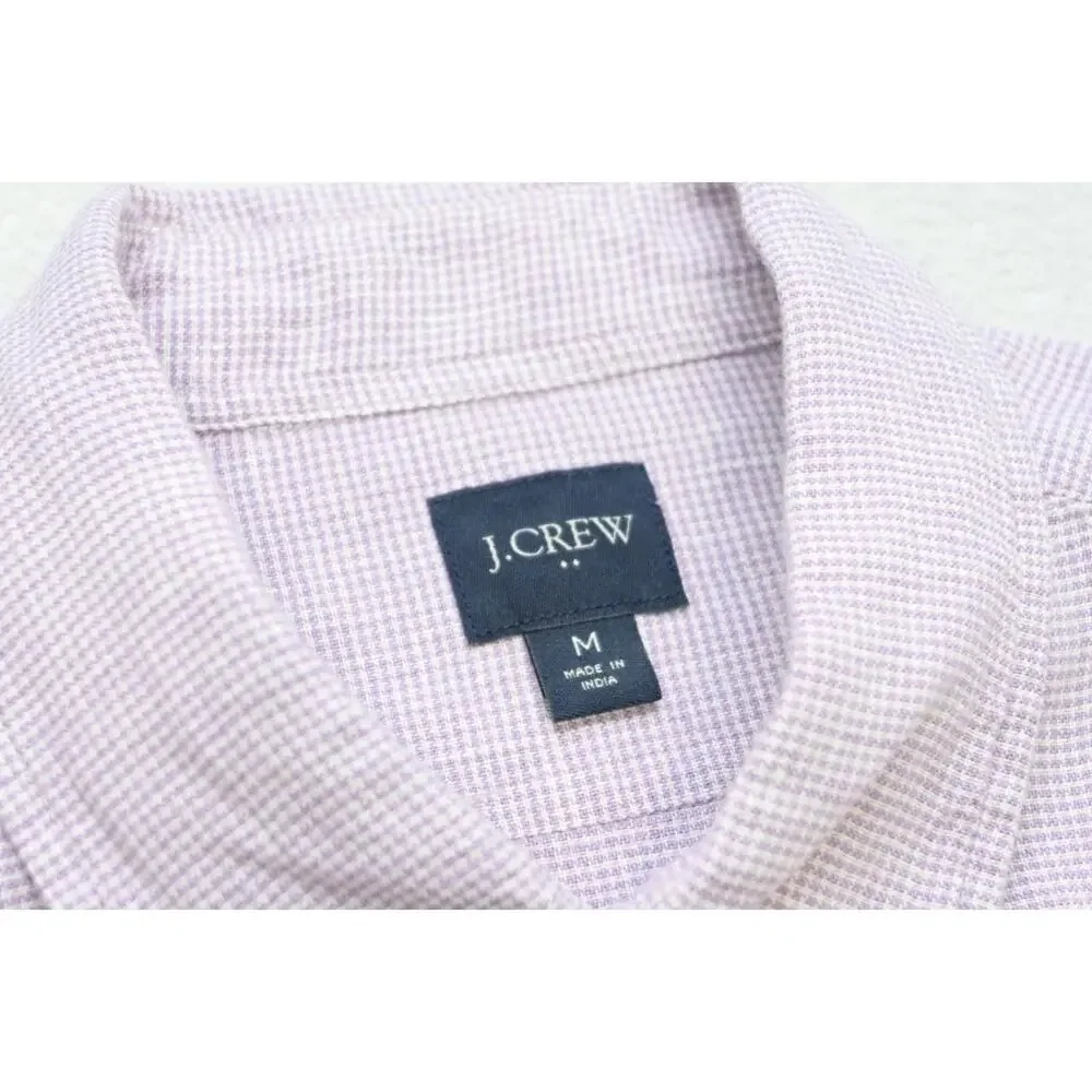 J Crew Button Up Dress Shirt Linen Blend Casual Plaid Short Sleeve‎ Mens Medium